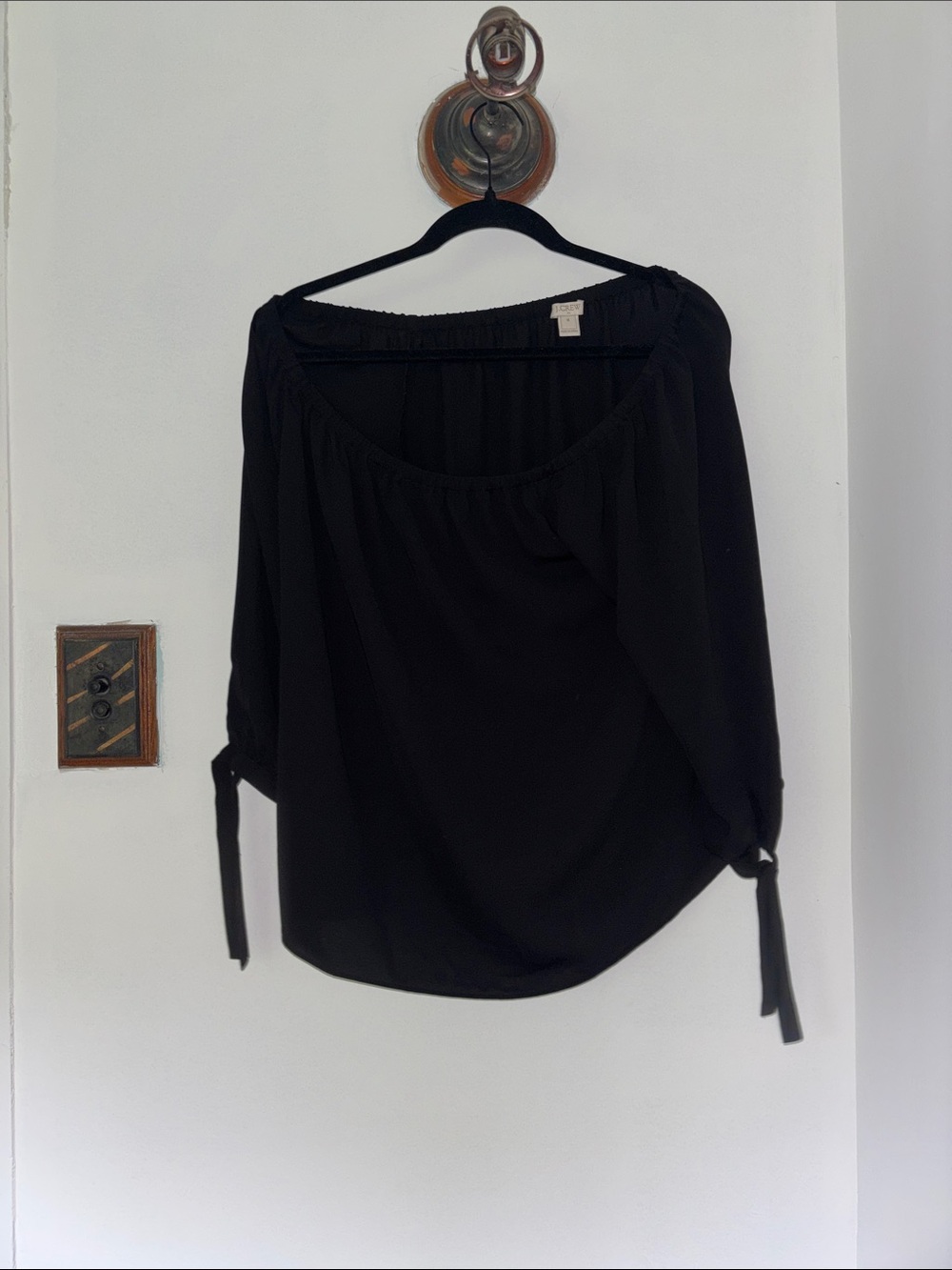 J. Crew Black Off-Shoulder Tie-Sleeve Blouse